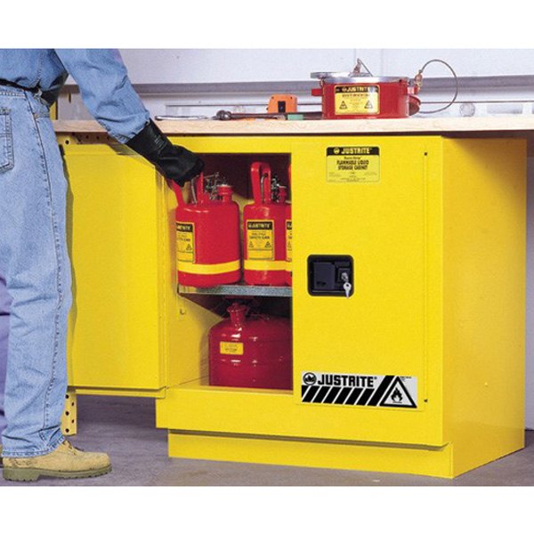 Justrite® - Sure-Grip™ EX 22 gal Yellow Undercounter Flammable Liquids Safety Cabinet with 2 Manual Close Doors