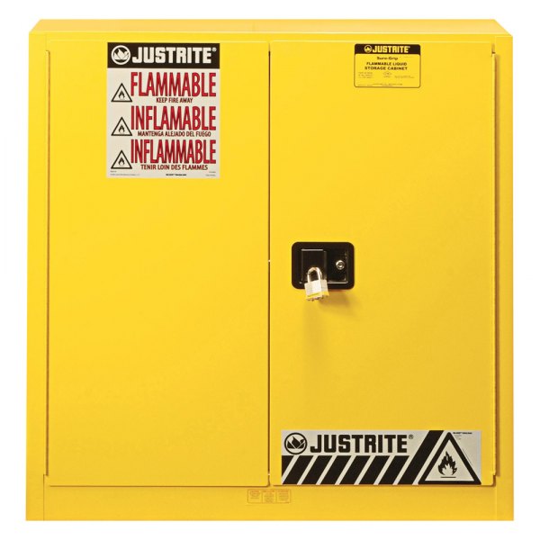 Justrite® - Sure-Grip™ EX 40 gal Yellow Combustibles Safety Cabinet with 2 Manual Close Doors