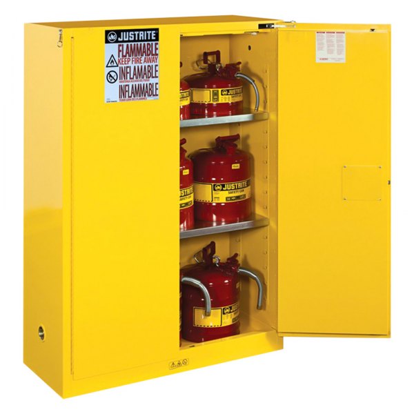 Justrite® - Sure-Grip™ EX 20 gal Yellow Wall Mount Flammable Liquids Safety Cabinet with 2 Manual Close Doors