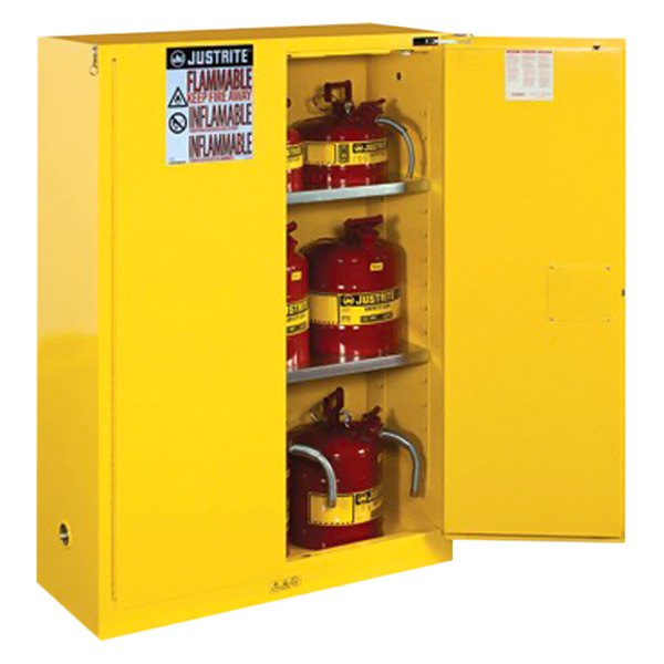 Justrite® - Sure-Grip™ EX 45 gal Yellow Flammable Liquids Safety Cabinet with 2 Self-Close Doors