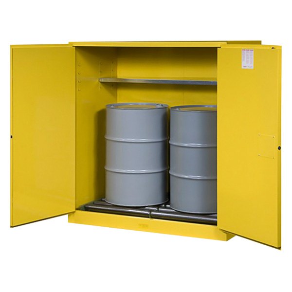 Justrite® - Sure-Grip™ EX 110 gal Yellow Vertical Drum Safety Cabinet with 2 Manual Close Doors