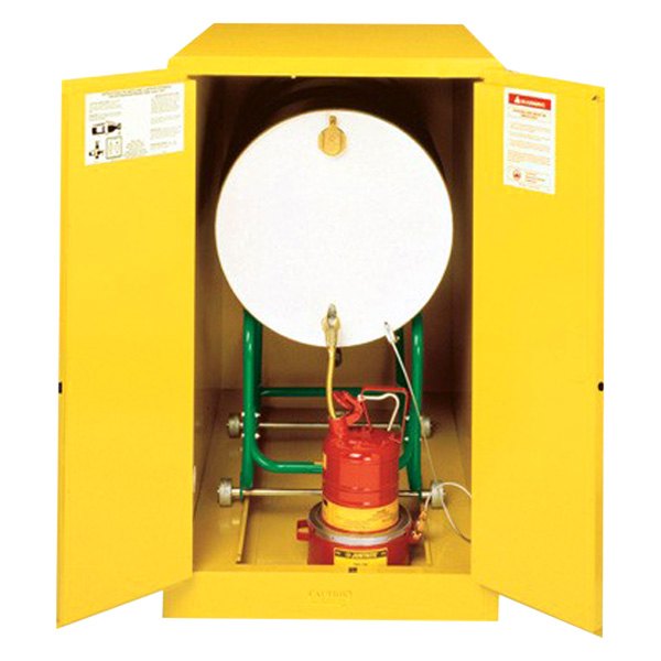 Justrite® - Sure-Grip™ EX 55 gal Yellow Horizontal Drum Safety Cabinet with 2 Manual Close Doors