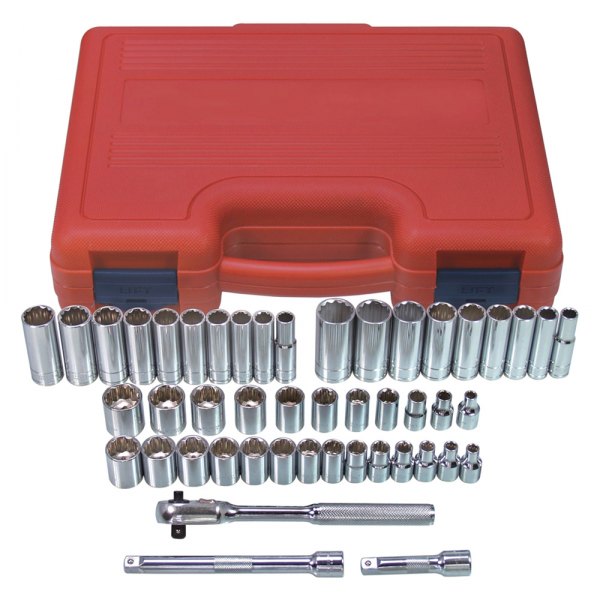 K-Tool International® - 3/8" Drive 12-Point SAE/Metric Ratchet and Socket Set, 47 Pieces