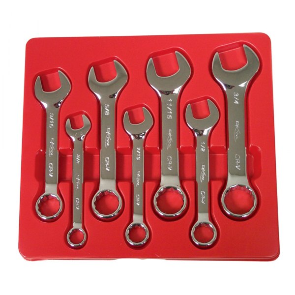 K-Tool International® - 7-piece 3/8" to 3/4" 12-Point Angled Head Stubby Full Polished Combination Wrench Set