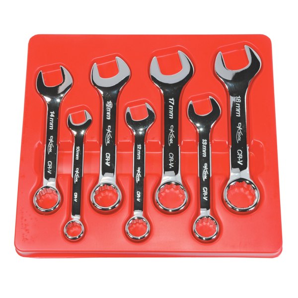K-Tool International® - 7-piece 10 to 18 mm 12-Point Angled Head Full Polished Combination Wrench Set
