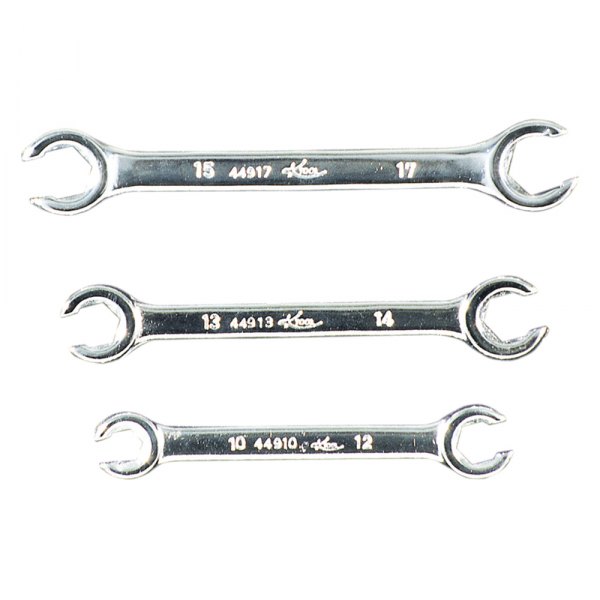 K-Tool International® - 3-piece 10 to 17 mm 6-Point Mirror Polished Straight Double End Flare Nut Wrench Set