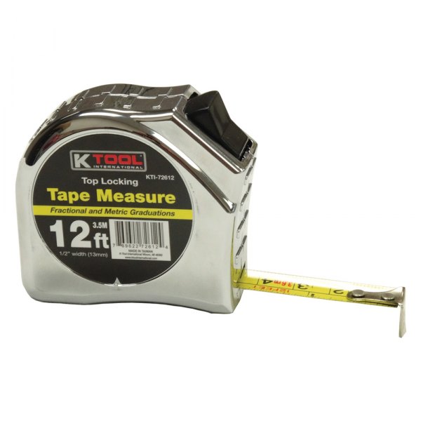 K-Tool International® - 12' SAE Chrome Steel Blade Top Locking Measuring Tape 