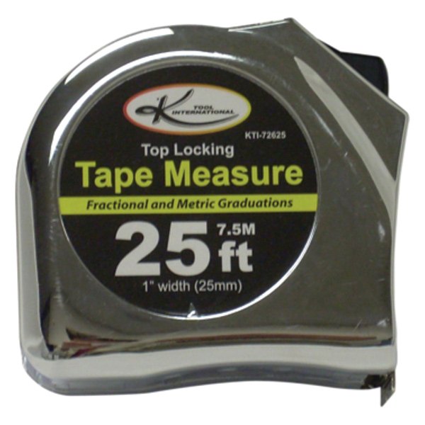 K-Tool International® - 25' SAE Chrome Steel Blade Top Locking Measuring Tape