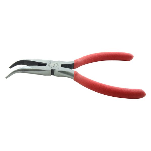 K-Tool International® - 6" Box Joint Bent Jaws Dipped Handle Spring Loaded Needle Nose Pliers