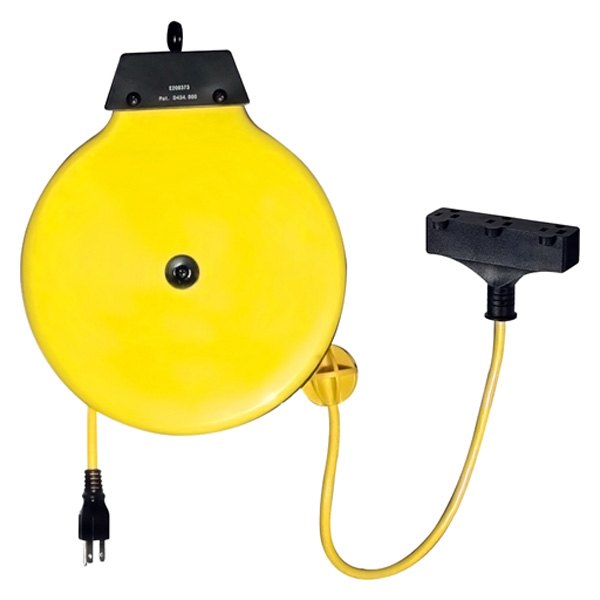 K-Tool International® - Metal Yellow Cord Reels with 3 Outlets (30', 16 AWG)