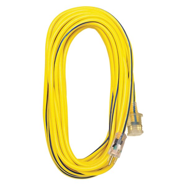 K-Tool International® - Yellow and Black Heavy Duty Extension Cord with Single Outlet and Lighted End (50', 12 AWG)