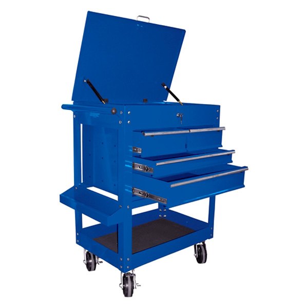 K-Tool International® - 33.5" x 19.5" x 35.5" Blue Steel Heavy-Duty 4-Drawer 1-Shelf Service Cart