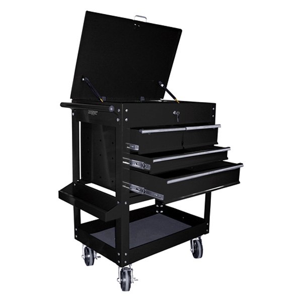 K-Tool International® - 33.5" x 19.5" x 35.5" Black Steel Heavy-Duty 4-Drawer 1-Shelf Service Cart