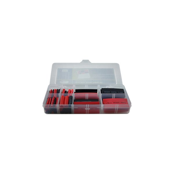 K-Tool International® - 1-4/5" to 3" x 1/8" to 1" 3:1 Polyolefin Black and Red Dual Wall Waterproof Heat Shrink Tubing Set