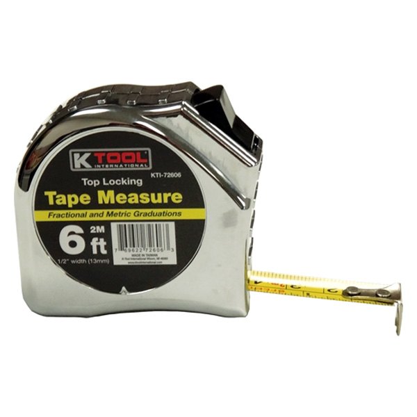 K-Tool International® - 6' (2 m) SAE/Metric Chrome Steel Blade Top Locking Measuring Tape
