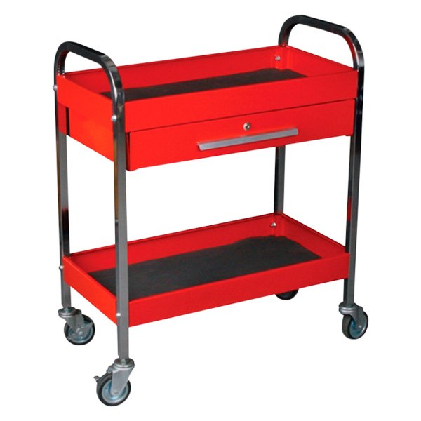 K-Tool International® - 17.5" x 29.25" x 34" Red Steel Service 1-Drawer 2-Shelf Tool Cart