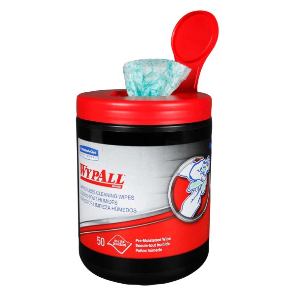 Replace® - Kimberly-Clark™ WypAll™ 9.5" x 12" Green/White Waterless Cleaning Wipes Canister 