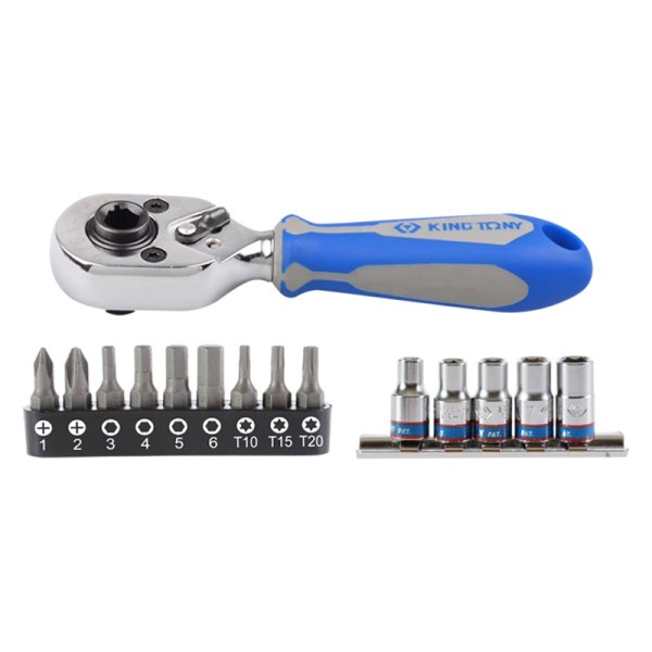 KING TONY® - 1/4" Drive 6-Point Metric Ratchet and Socket Set, 15 Pieces