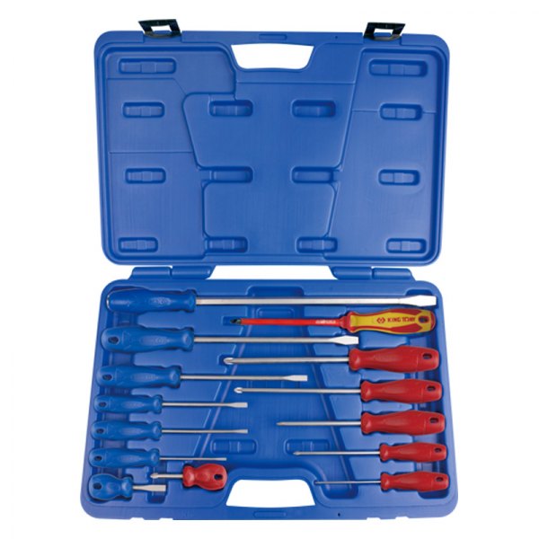 King Tony® - 14-piece Multi Material & Insulated & Dipped Handle Phillips/Slotted/Pozidriv Mixed Screwdriver Set