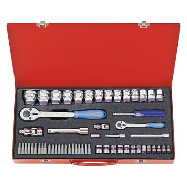 KING TONY® - 1/2" Drive 6-Point Metric Ratchet and Socket Set, 58 Pieces