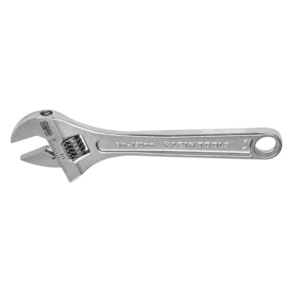 Klein Tools® - 15/16" x 6-3/8" OAL Chrome Extra Capacity Plain Handle Adjustable Wrench