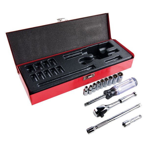 Klein Tools® - 1/4" Drive 6-Point Ratchet and Socket Set, 13 Pieces