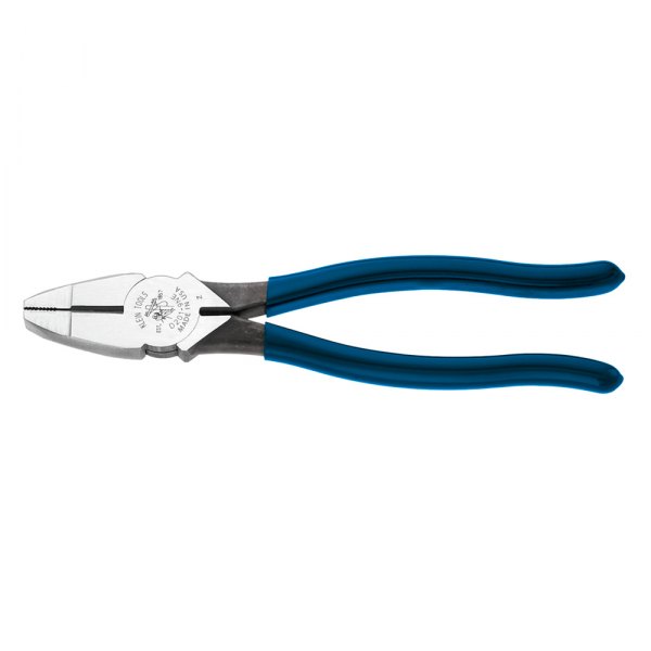 Klein Tools® - 8-11/16" Dipped Handle Flat Grip/Cut Round Jaws New England Style Linemans Pliers