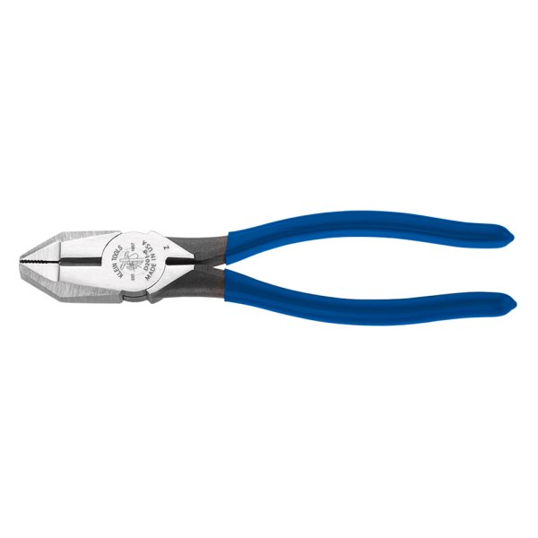Klein Tools® - 9-3/8" Dipped Handle Bevel Flat Grip/Cut Round Jaws Linemans Pliers