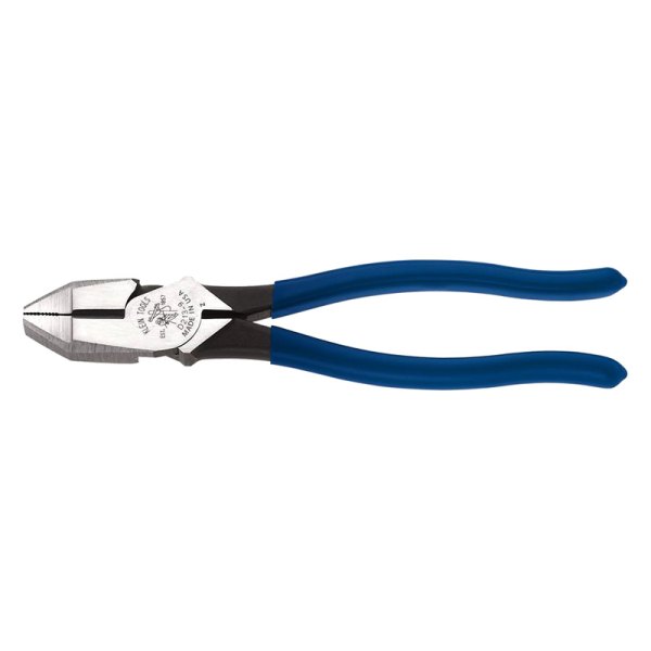 Klein Tools® - 9-3/8" Dipped Handle Flat Grip/Cut Round Jaws Linemans Pliers