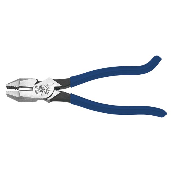 Klein Tools® - 9-3/8" Dipped Handle Flat Grip/Cut Round Jaws Spring Loaded Ironworkers Pliers