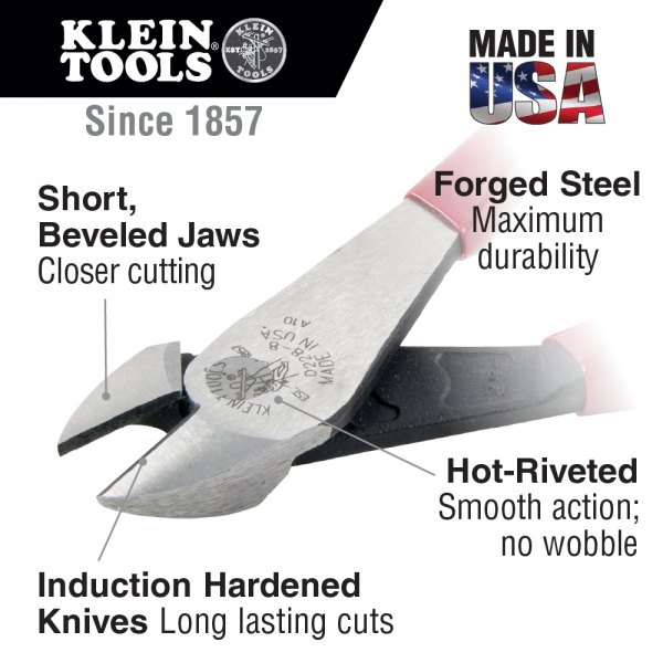 Klein Tools® - 7-1/8" Lap Joint Dipped Diagonal Cutters