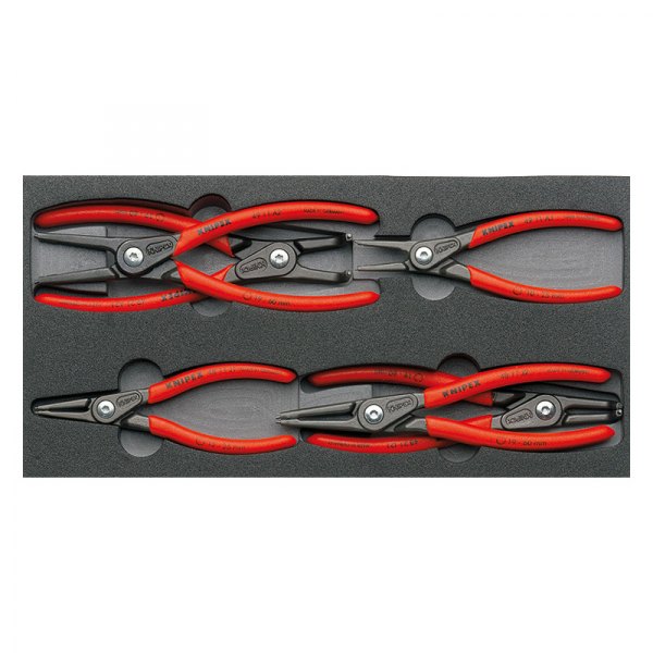 Knipex® - 6-piece 45° Straight & Bent 1.3 to 1.8 mm Fixed Tips Internal/External Spring Loaded Precision Snap Ring Pliers Set