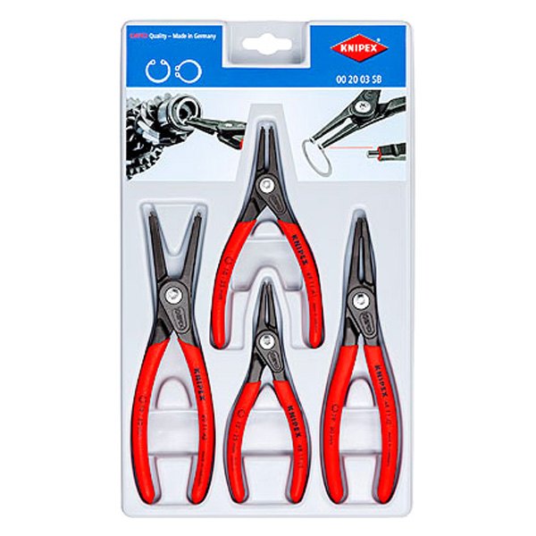 Knipex® - 4-piece Straight 1.3 to 1.8 mm Fixed Tips Internal/External Spring Loaded Precision Snap Ring Pliers Set
