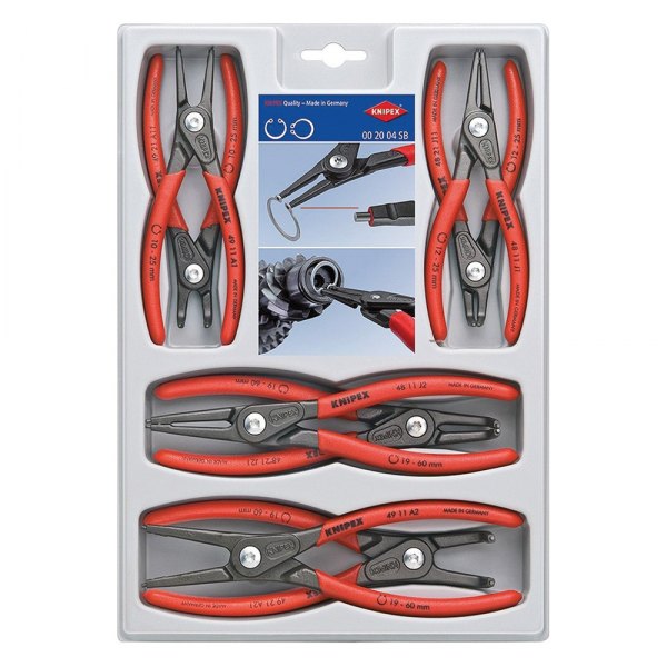 Knipex® - 8-piece 90° Straight & Bent 1.3 to 1.8 mm Fixed Tips Internal/External Spring Loaded Precision Snap Ring Pliers Set
