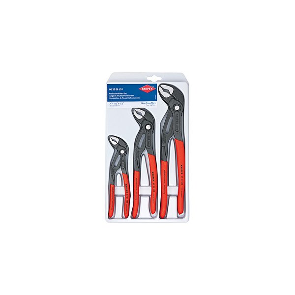 Knipex® - Cobra™ 3-piece 7-1/4" to 12" V-Jaws Dipped Handle Tongue & Groove Pliers Set
