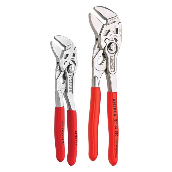Knipex® - 2-piece 5" to 7-1/4" Smooth Jaws Dipped Handle Ratcheting Push Button Tongue & Groove Pliers Set
