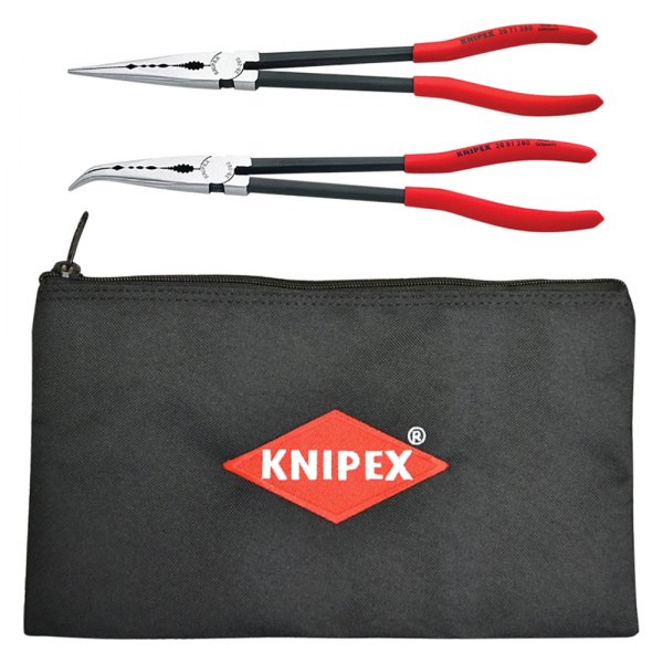 Knipex® - 2-piece 11" Box Joint Straight Bent Jaws Dipped Handle Extra Long Combination Needle Nose Pliers Set