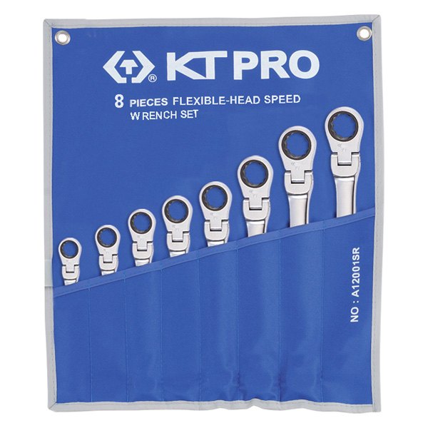 KT Pro® - 8-piece 5/16" to 3/4" 12-Point Flexible Ratcheting Combination Wrench Set
