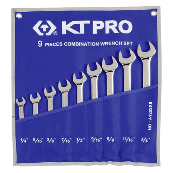 KT Pro® - 9-piece 1/4" to 3/4" 12-Point Angled Combination Wrench Set