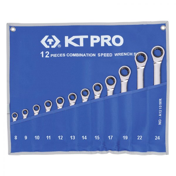 KT Pro® - 12-piece 8 to 24 mm 12-Point Straight Ratcheting Combination Wrench Set