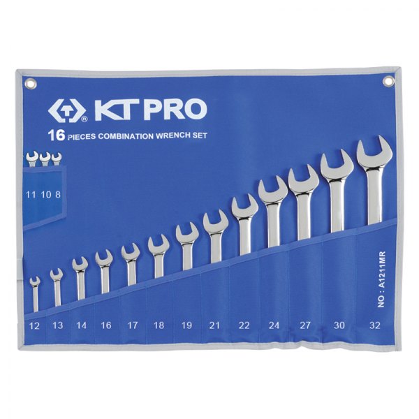 KT Pro® - 16-piece 8 to 30 mm 12-Point Angled Combination Wrench Set