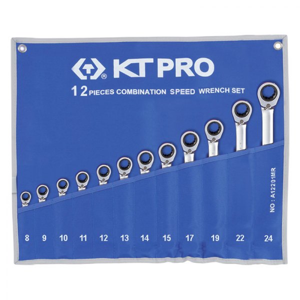 KT Pro® - 12-piece 8 to 22 mm 12-Point Straight Ratcheting Reversible Combination Wrench Set