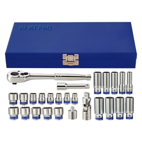 KT Pro® - 3/8" Drive 6-Point 12-Point SAE/Metric Ratchet and Socket Set, 26 Pieces