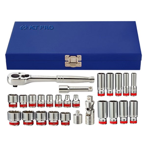 KT Pro® - 3/8" Drive 6-Point 12-Point SAE Ratchet and Socket Set, 26 Pieces
