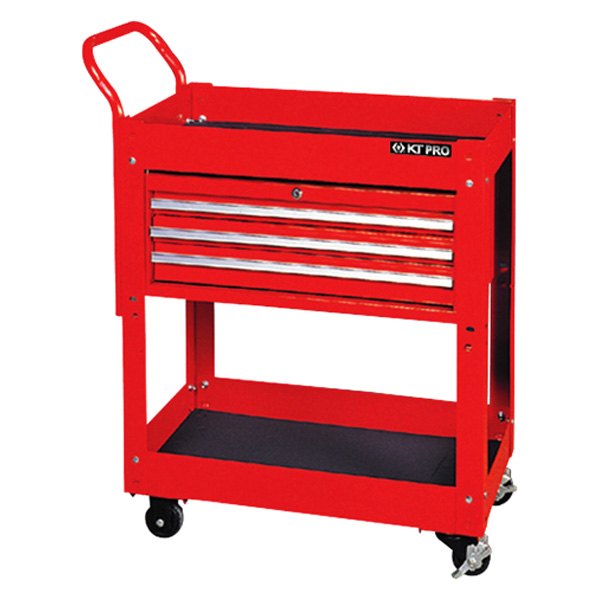 KT Pro® - 28.34" x 16.1" x 29.5" Red Steel 3-Drawer 1-Shelf Service Cart