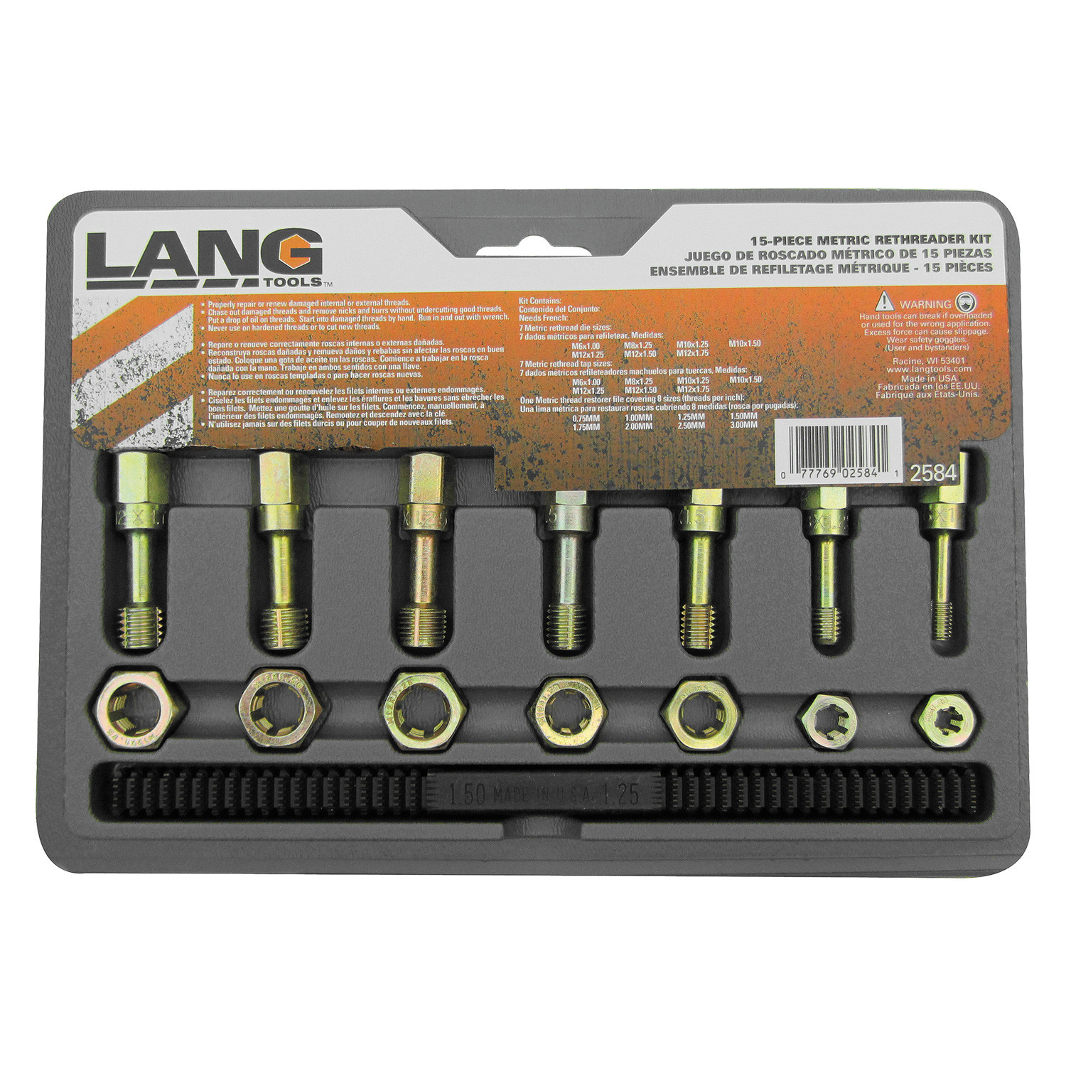 Lang Tools® 2584 - 15-Piece Metric Thread Restorer Tap/Die Set