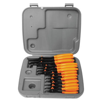 Lang Tools® - 12-piece 45°/90° Straight & Bent 0.038" to 0.090" Fixed Tips Internal/External Quick Switch Snap Ring Pliers Set