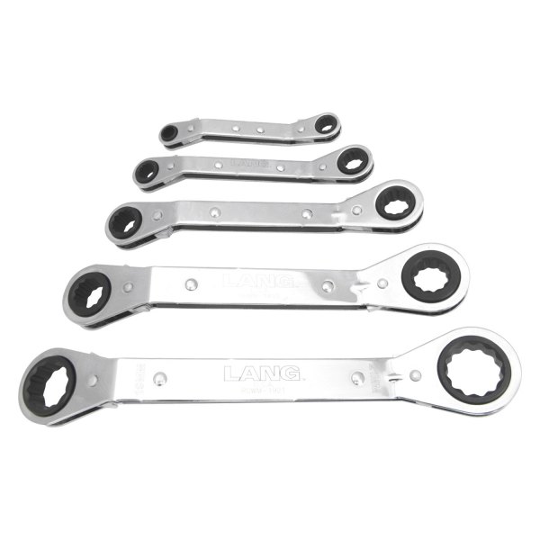 Lang Tools® - 5-piece 7 to 21 mm 12-Point Angled Head Reversible Ratcheting Chrome Double Box End Wrench Set