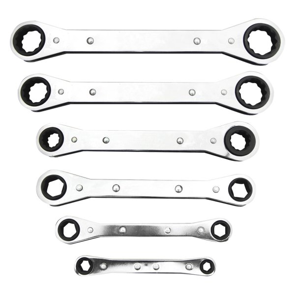 Lang Tools® - 6-piece 1/4" to 15/16" 6 and 12-Point Straight Head Ratcheting Chrome Double Box End Wrench Set
