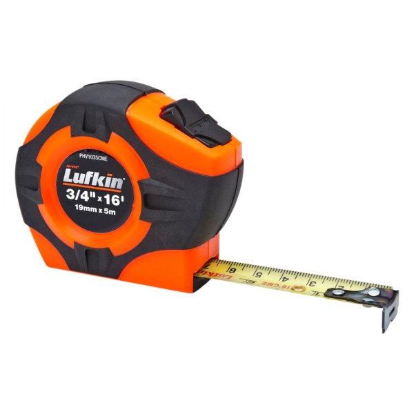 Lufkin® - P1000 Series Hi-Viz™ 16' (5 m) SAE/Metric Orange Yellow Clad Blade Power Return Measuring Tape